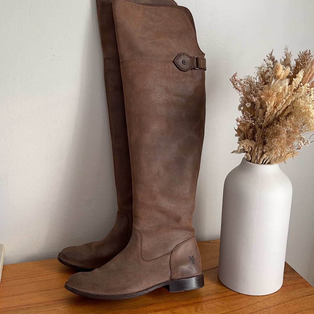 Frye Over The Knee Boots, Waxy Brown Suede Leather, Size 6